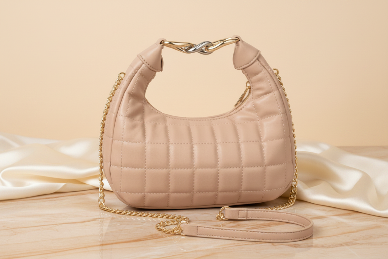 Quilted Beige Hobo Bag